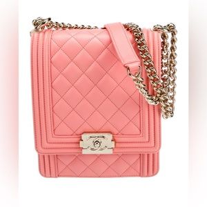 Chanel Boy Bag North South Collection. Coral color. Champagne hardware. $3,500